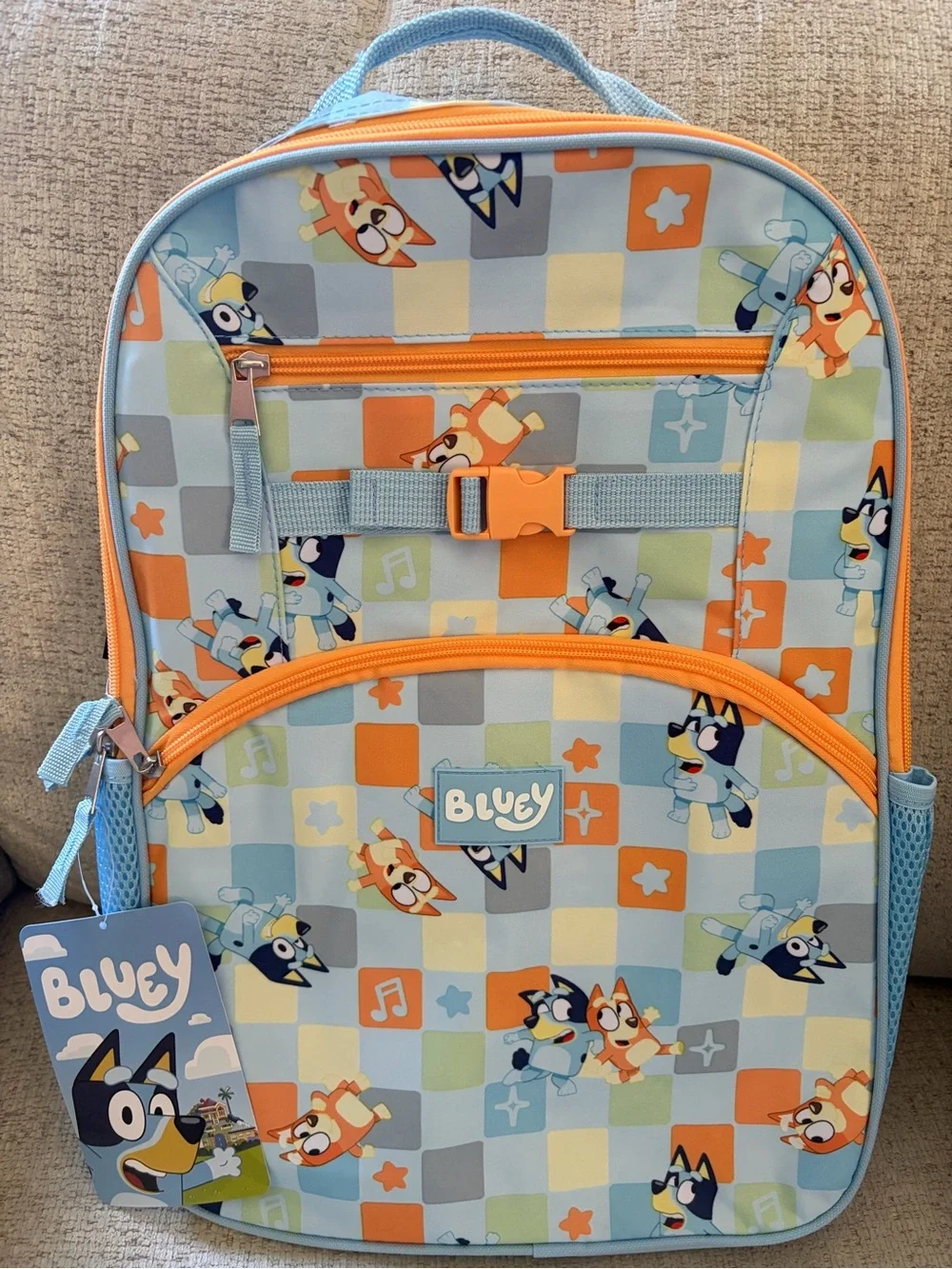 Bluey Kids Backpack in Light Blue & Orange - Official Character Bag